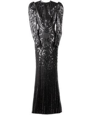 Gemy Maalouf Sequin-Embellished Puff-Sleeve Dress - Black