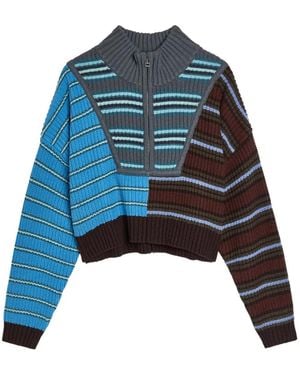STAUD Hampton Striped Zip Knitwear - Blue