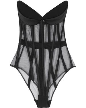 Monot Strapless Tulle Corset Bodysuit - Black
