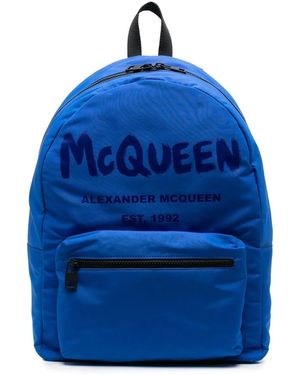 McQueen Logo-Print Zipped Backpack - Blue
