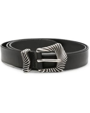 Orciani Engraved-Buckle Leather Belt - Black