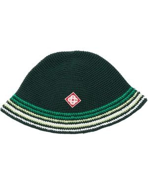CASABLANCA Crochet-Knit Striped Bucket Hat - Green