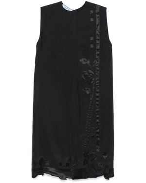 Prada Floral-Appliqué Midi Dress - Black
