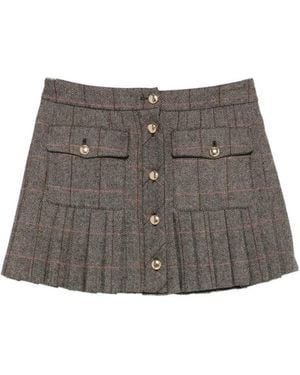 Maje Check-Pattern Mini Pleated Skirt - Grey