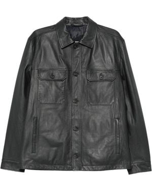 Corneliani Button-Up Leather Coat - Black
