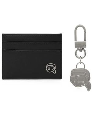 KARL LAGERFELD Ikon Card Holder & Keychain Gift Set - Black