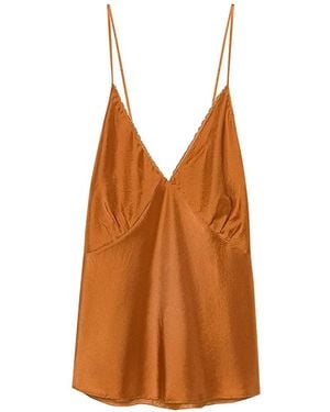 forte_forte Habotai V-Neck Top - Orange