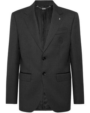 Billionaire Embroidered-Detail Buttoned Blazer - Black