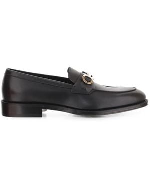Ferragamo Moccasin With Gancini Ornament - Black