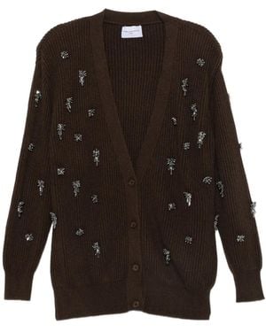 Isabelle Blanche Crystal-Embellished Ribbed-Knit Cardigan - Brown