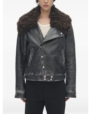 Ann Demeulemeester Binus Fur-Collar Button Leather Jacket - Black