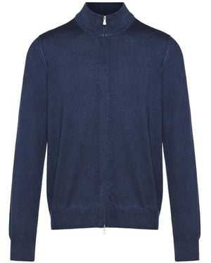 Gran Sasso Zip-Up Mock-Neck Cardigan - Blue