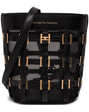 Elisabetta Franchi Rings-Detail Mesh Bucket Bag - Black