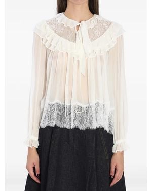 Self-Portrait Georgette Lace Ruffled Blouse - White