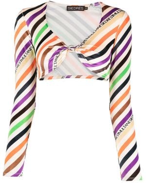 Siedres Logan Striped Twist-Front Crop Top - Natural