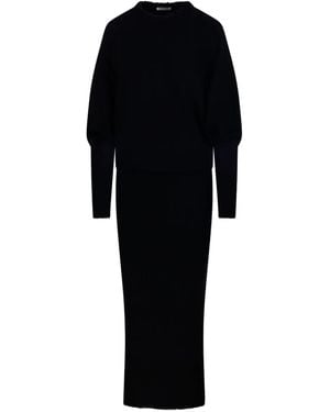 By Malene Birger Balloon-sleeve ribbed-knit midi dress - Negro