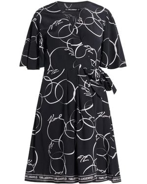 KARL LAGERFELD Circle-Print Wrap Dress - Black