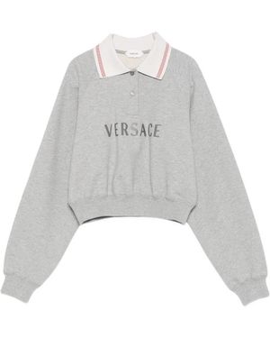 Versace Logo-Embroidered Cropped Sweatshirt - White