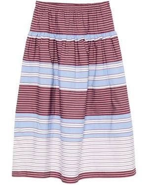 Sandro Striped Tiered A-Line Mid Skirt - White