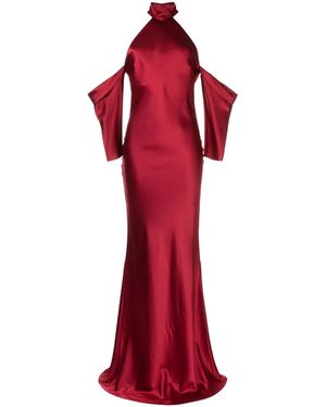 Michelle Mason Halterneck Drop-Sleeve Maxi Dress - Red