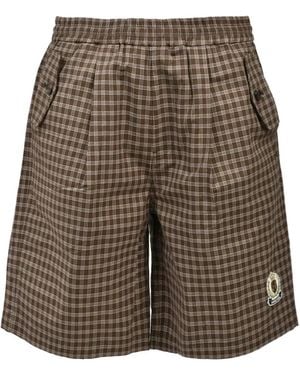 BREATH Check-Print Pleated Shorts - Brown