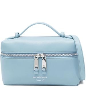 Emporio Armani Nappa Leather Vanity Case With Shoulder Strap - Blue