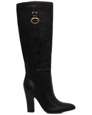 Guess Logo-Plaque Pebbled-Leather Boots - Black