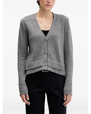 Sisley Button-Down V-Neck Cardigan - Grey
