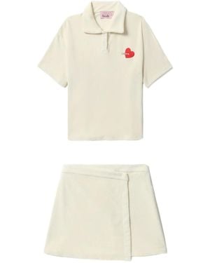B+ AB Heart-Embellished Skirt Set - White