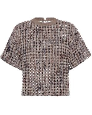 Brunello Cucinelli Textured Short-Sleeve Top - Gray