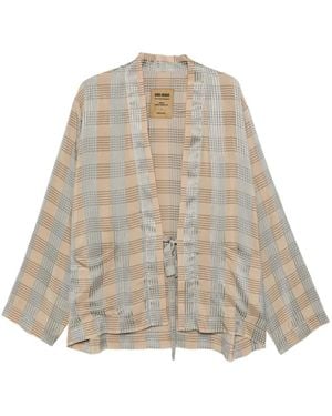 Uma Wang Check-Pattern Tie-Fastening Jacket - Natural