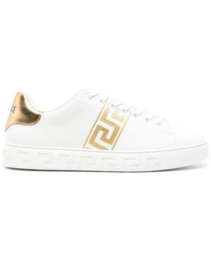 Versace Greca Motif Calf Leather Sneakers - White