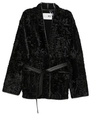 Manzoni 24 Belted Persian Lamb Fur Coat - Black