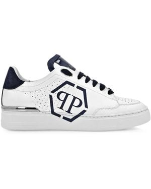 Philipp Plein Lo-Top Leather Trainers Hexagon - White