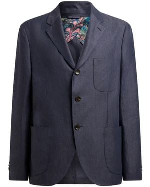 Etro シェブロン リネンシングルジャケット - ブルー
