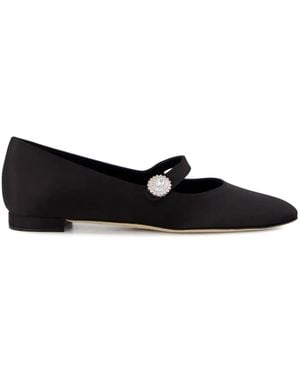 Manolo Blahnik Crystal Embellished Satin Ballerinas - Black