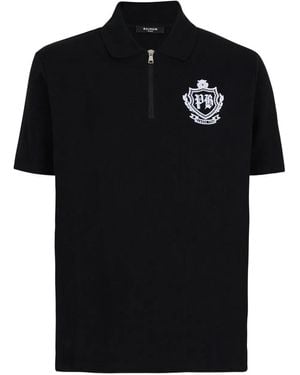 Balmain Half-Zip-Poloshirt Mit Emblem-Stickerei - Schwarz