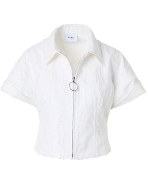 Akris Punto Frayed-Detail Short-Sleeve Jacket - White