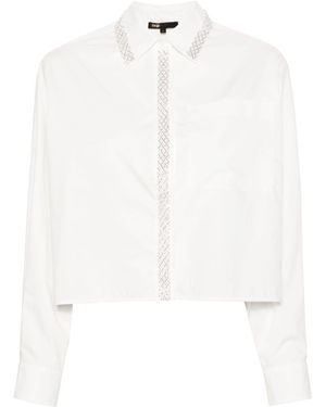 Maje Beaded-Collar Cropped Cotton Shirt - White