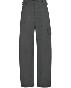 Brunello Cucinelli Virgin Wool Twill Cargo Barrel Pants With Monili - Gray