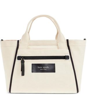 Kate Spade Dash Ziped-Pocket Contrasting-Trim Tote Bag - Natural