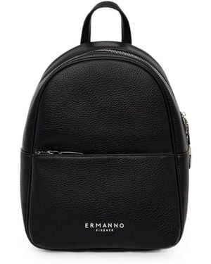 ERMANNO FIRENZE Logo-Plaque Pebbled-Effect Backpack - Black