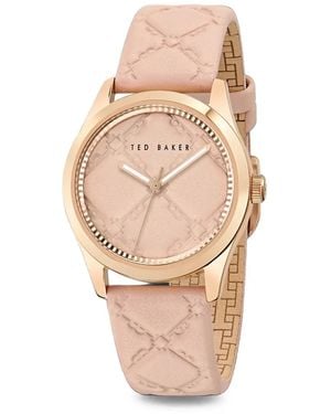 Ted Baker Monogram Embossed 34Mm Watch - Natural