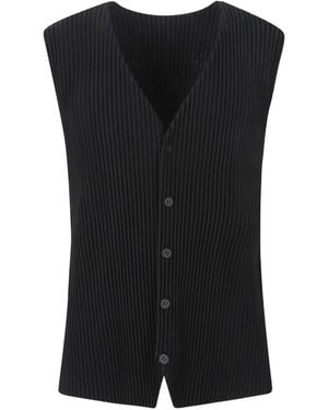Homme Plissé Issey Miyake Pleated Button Gilet - Black