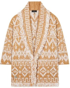 Alanui Send Beat Geometric-Pattern Fringed Cardi-Coat - Natural