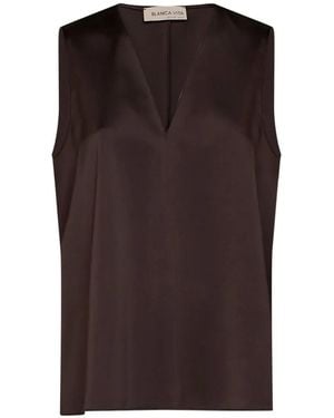 Blanca Vita V-Neck Sleeveless Blouse - Brown