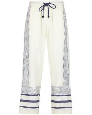 BAZISZT Striped Drawstring Straight-Leg Pants - White