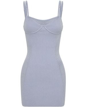 Dion Lee Serpent Lace-Panel Ribbed-Knit Minidress - Purple