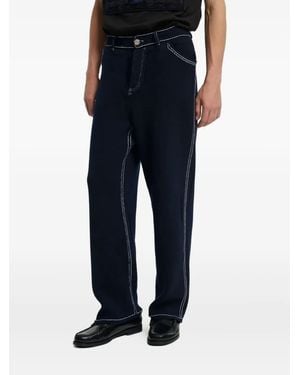 Barrie Contrast-Stitch Wool Pants - Blue