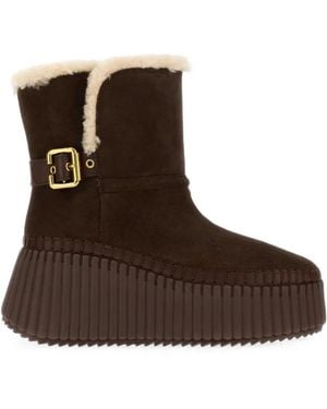 Chloé Nama Shearling-Trim Ankle Boots - Brown